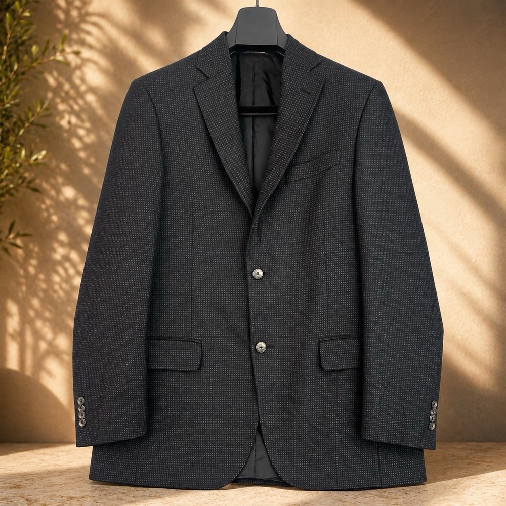 Loro Piana Blazer Mens 40R Charcoal Super 120s Wool Micro Check Valenza Coat